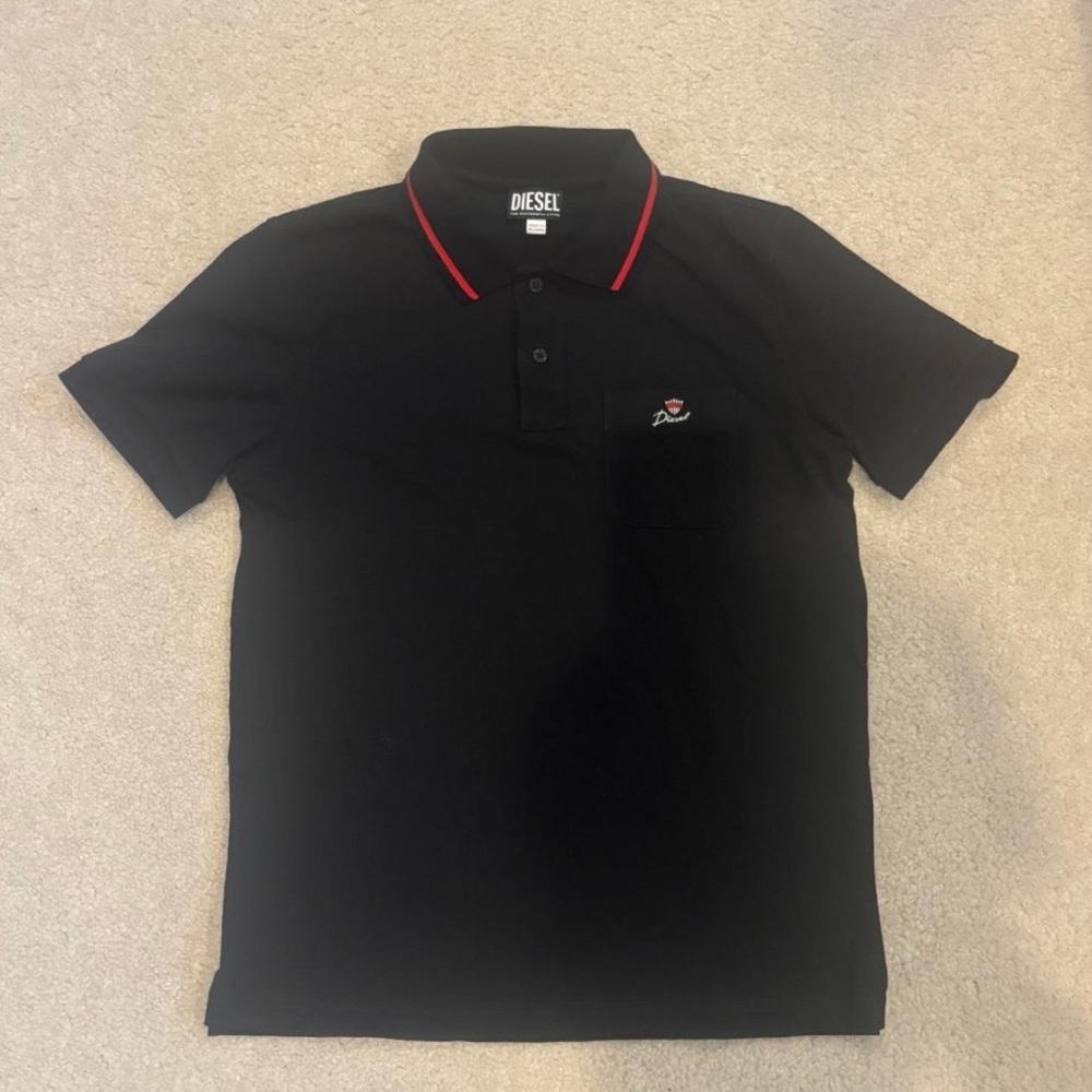 Diesel Vintage Fitted Polo Shirt in Black with Red Trim